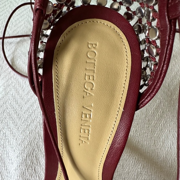 Bottega Veneta Sparkle Stretch Embellished Sandals, Bordeaux, Size 37 - Picture 11 of 16